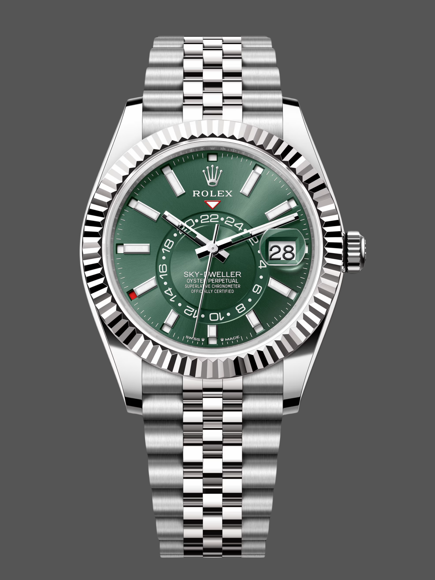 Replica Rolex Sky Dweller 42 White Gold Fluted Bezel 336934 0002 Men's Watch