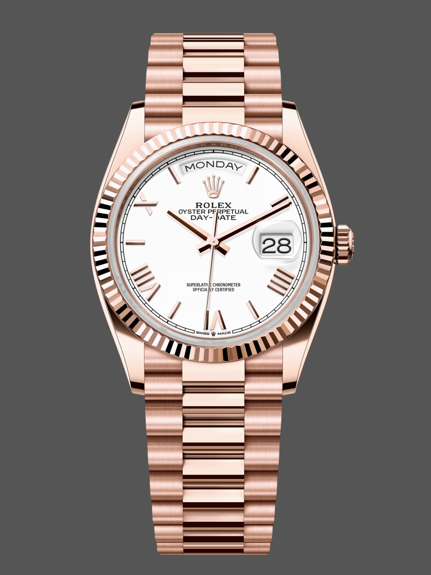 Replica Rolex Day Date 36mm Everose Gold 128235 0070 White Roman