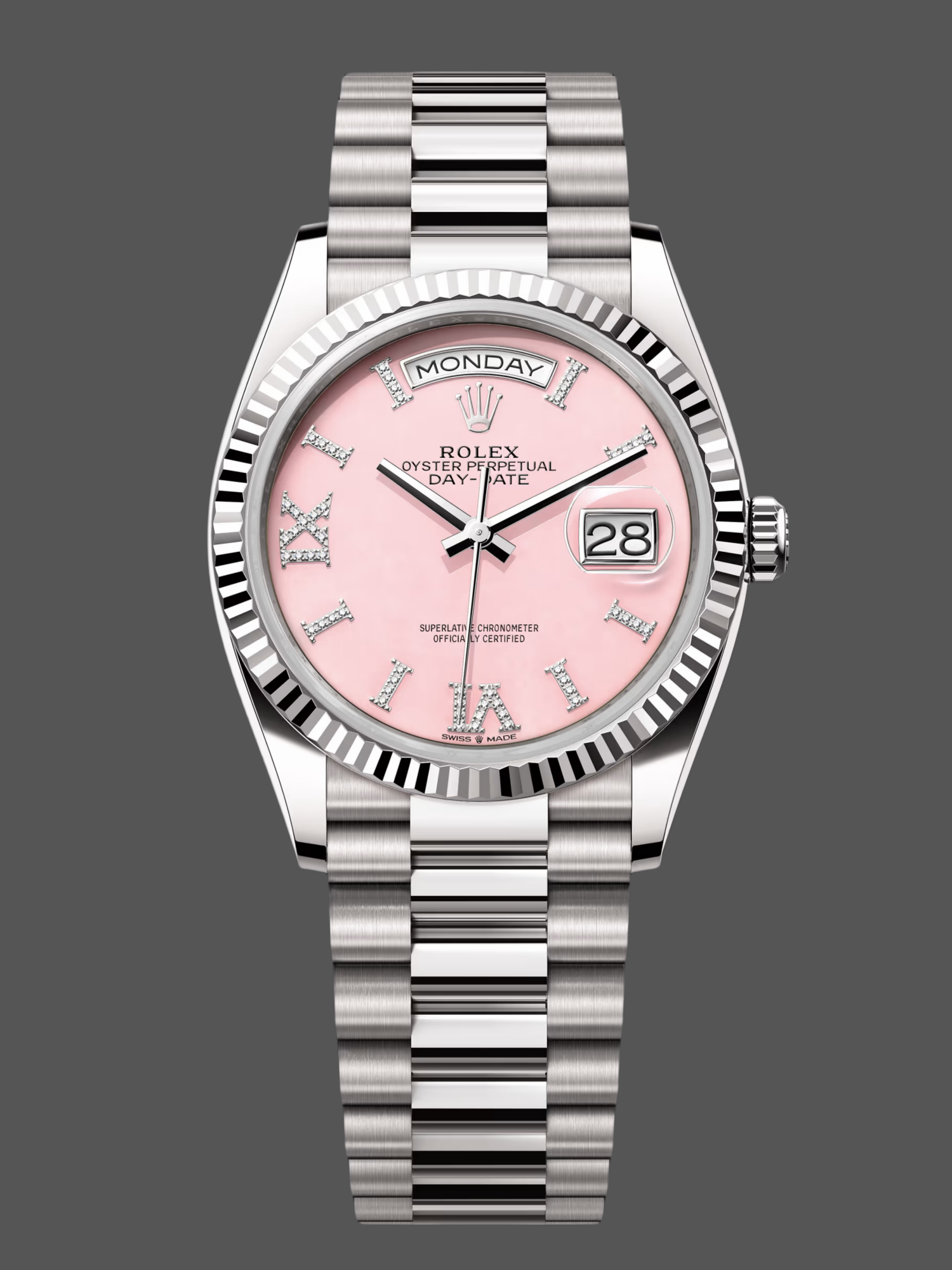 Rolex Day-Date 128239 0021 White Gold Pink Opal Dial 36MM Unisex Replica Watch