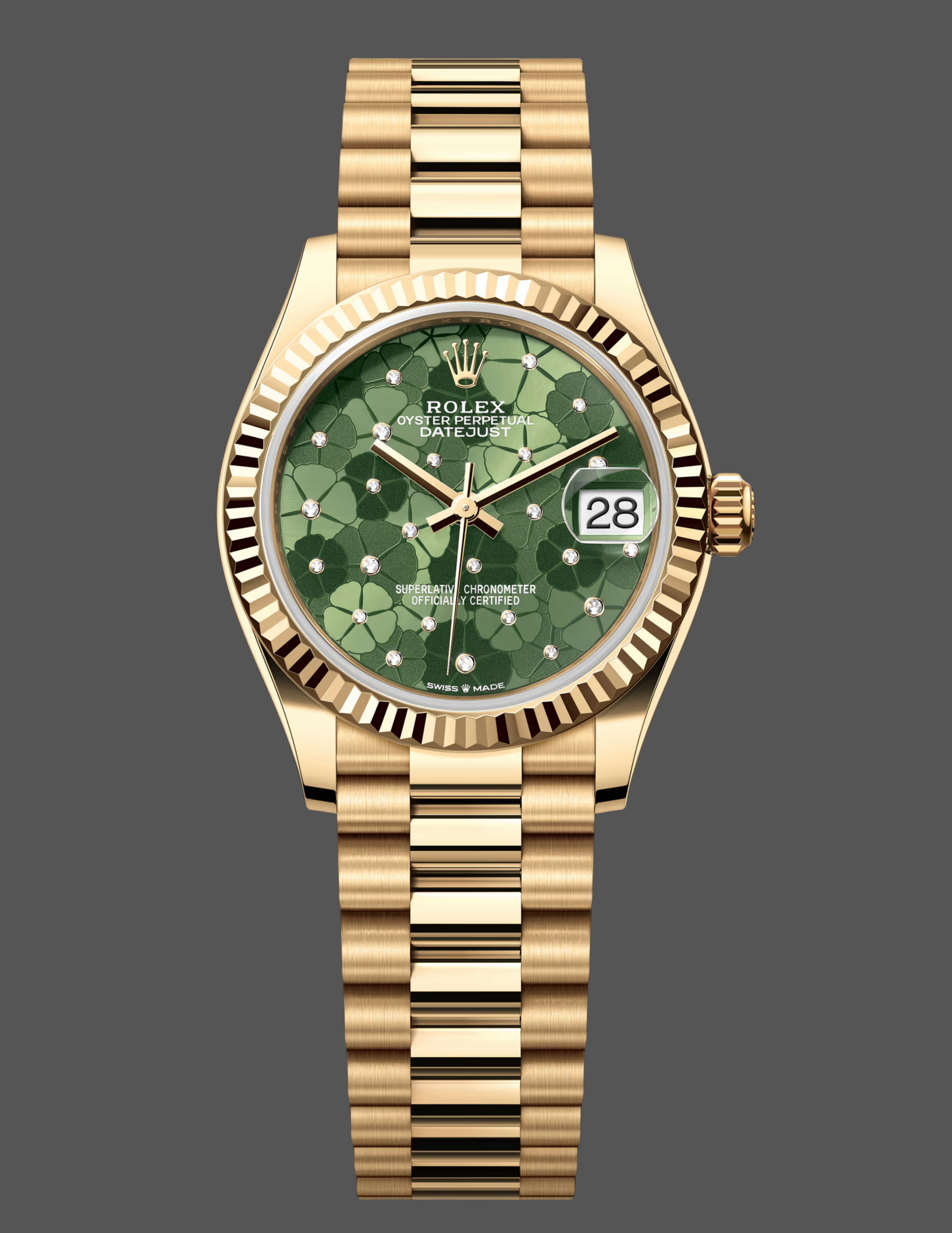 Replica Rolex Datejust 31mm Yellow Gold 278278 Olive Green Floral President m278278 0046