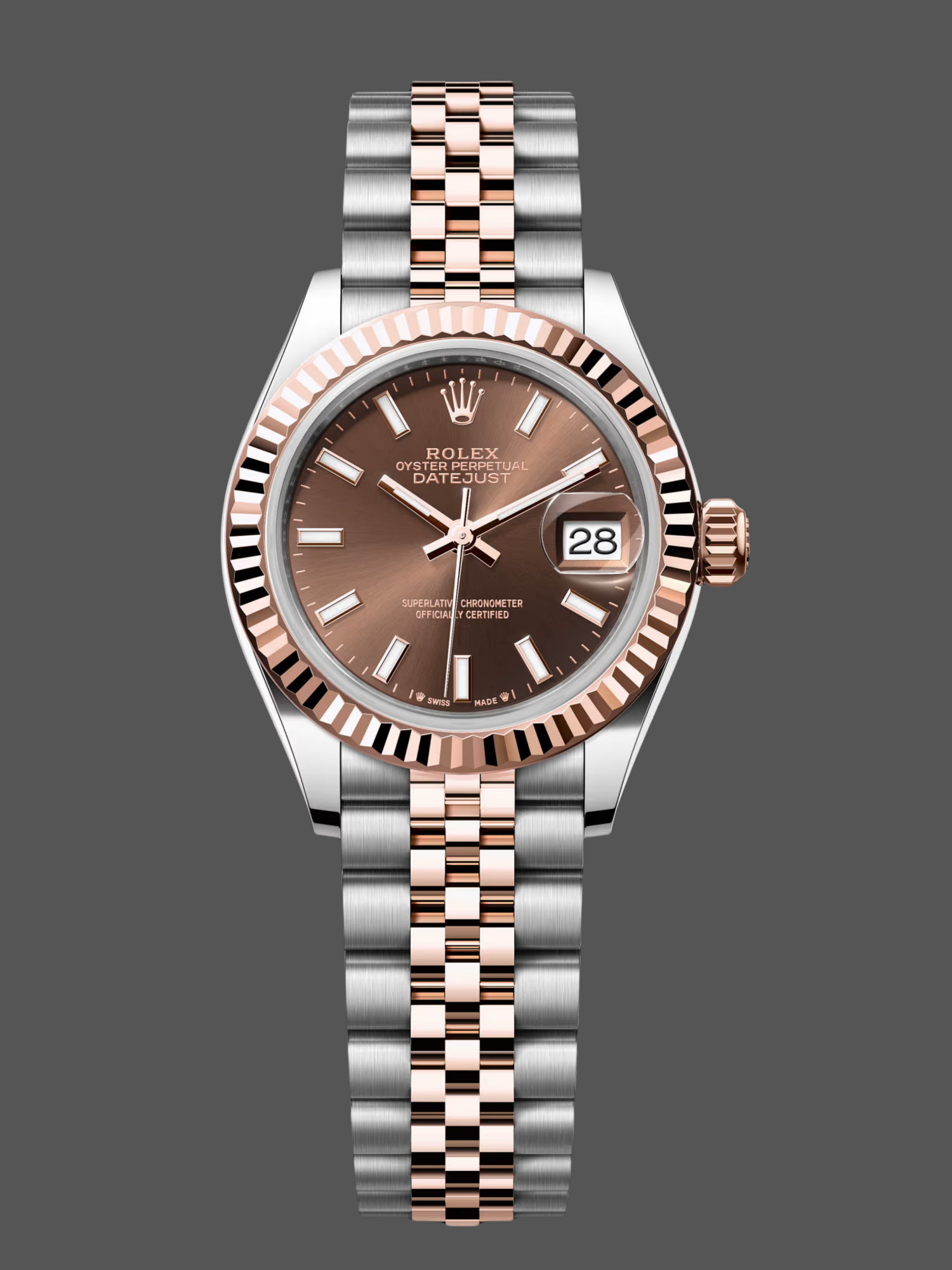Replica Rolex Datejust 28 Chocolate Index Steel & Rose Gold m279171 0017
