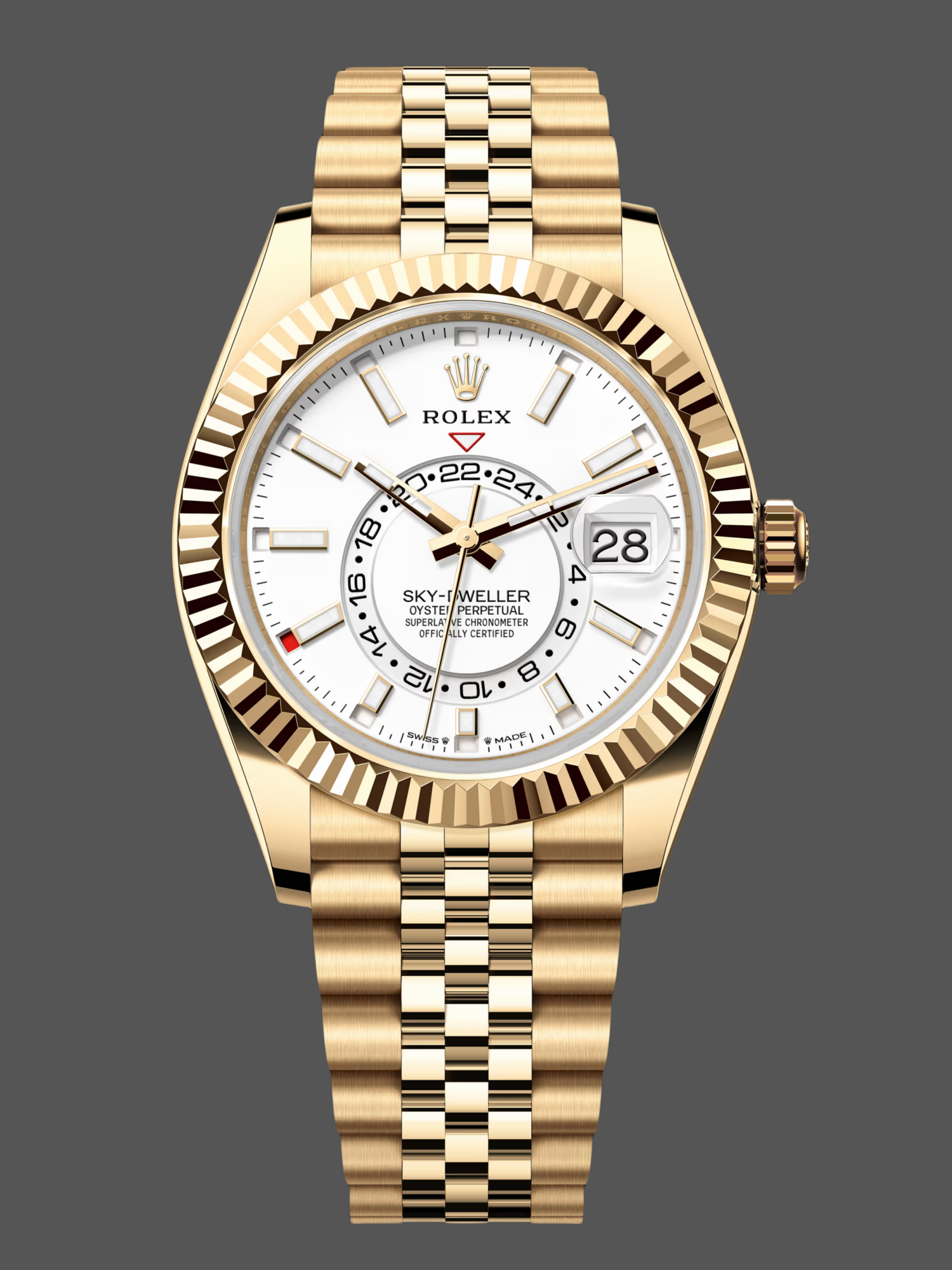 Replica Rolex Sky Dweller 42 Yellow Gold GMT White Dial Jubilee Style M336938 0006 Men's Watch