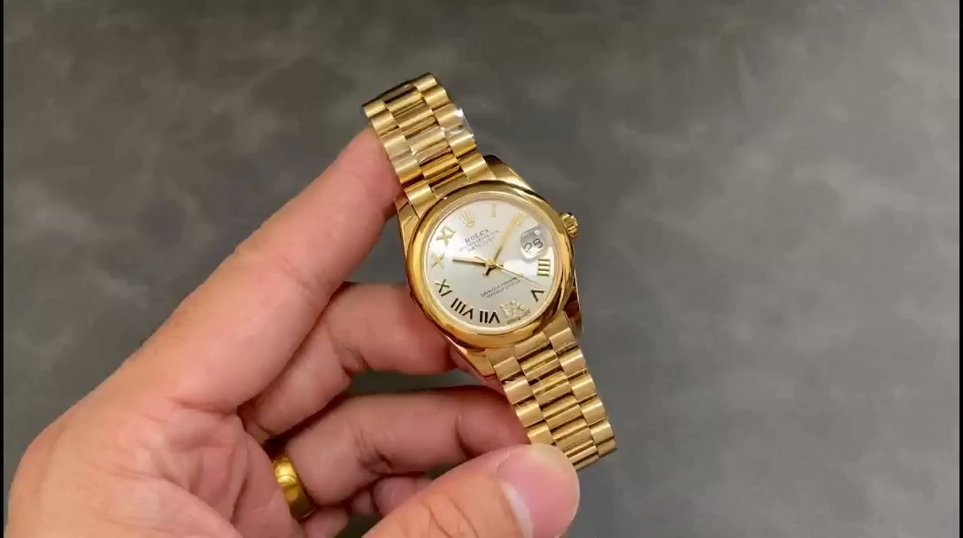 Replica Rolex Datejust 31 Silver VI Daimond Dial 18k Yellow Gold Watch 178248