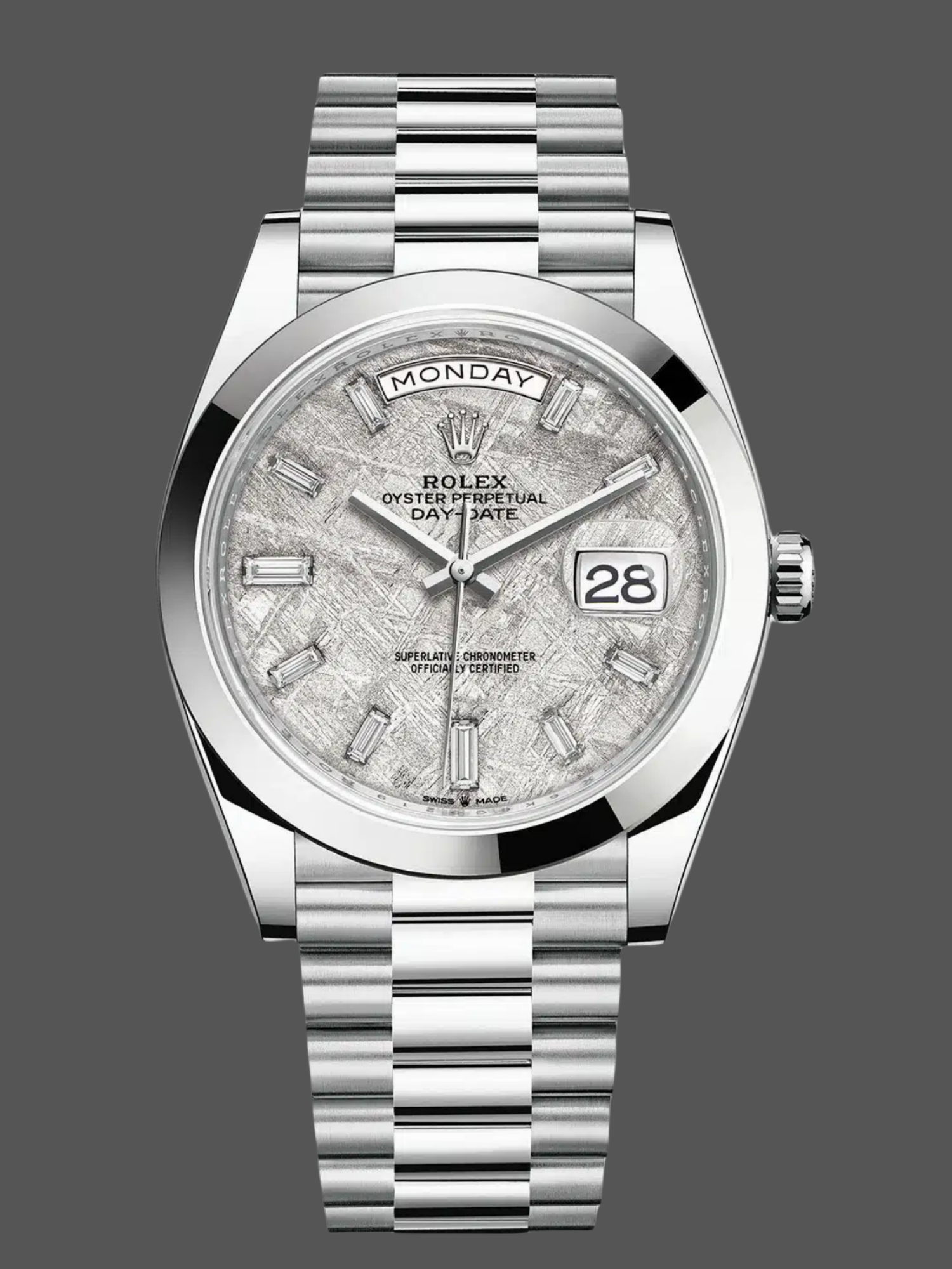 Replica Rolex Day-Date 40mm Platinum Meteorite Baguette 228206 0036 Men's Watch