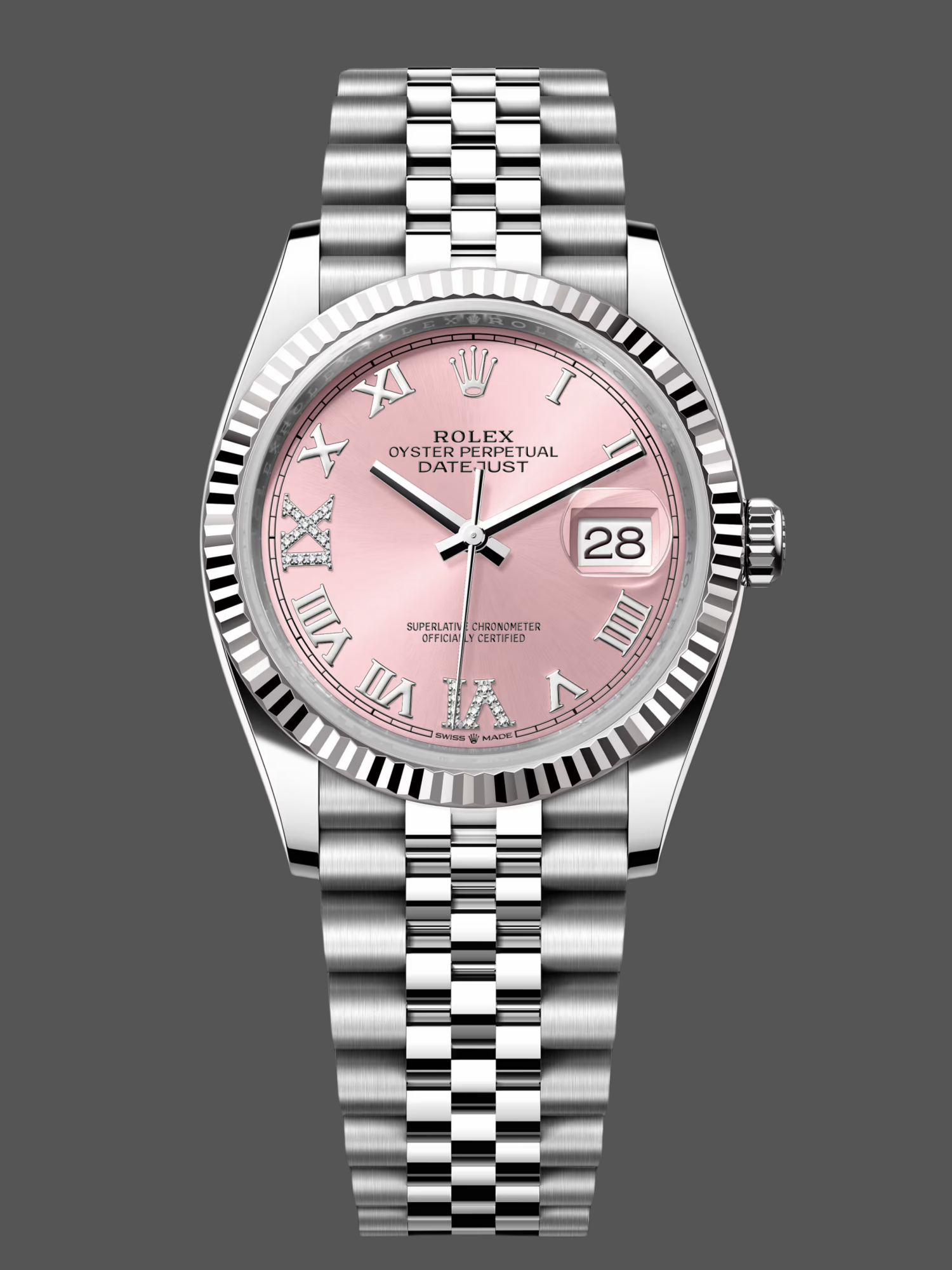 Rolex Datejust 126234 0031 Fluted Bezel Pink Roman Dial 36MM Unisex Replica Watch