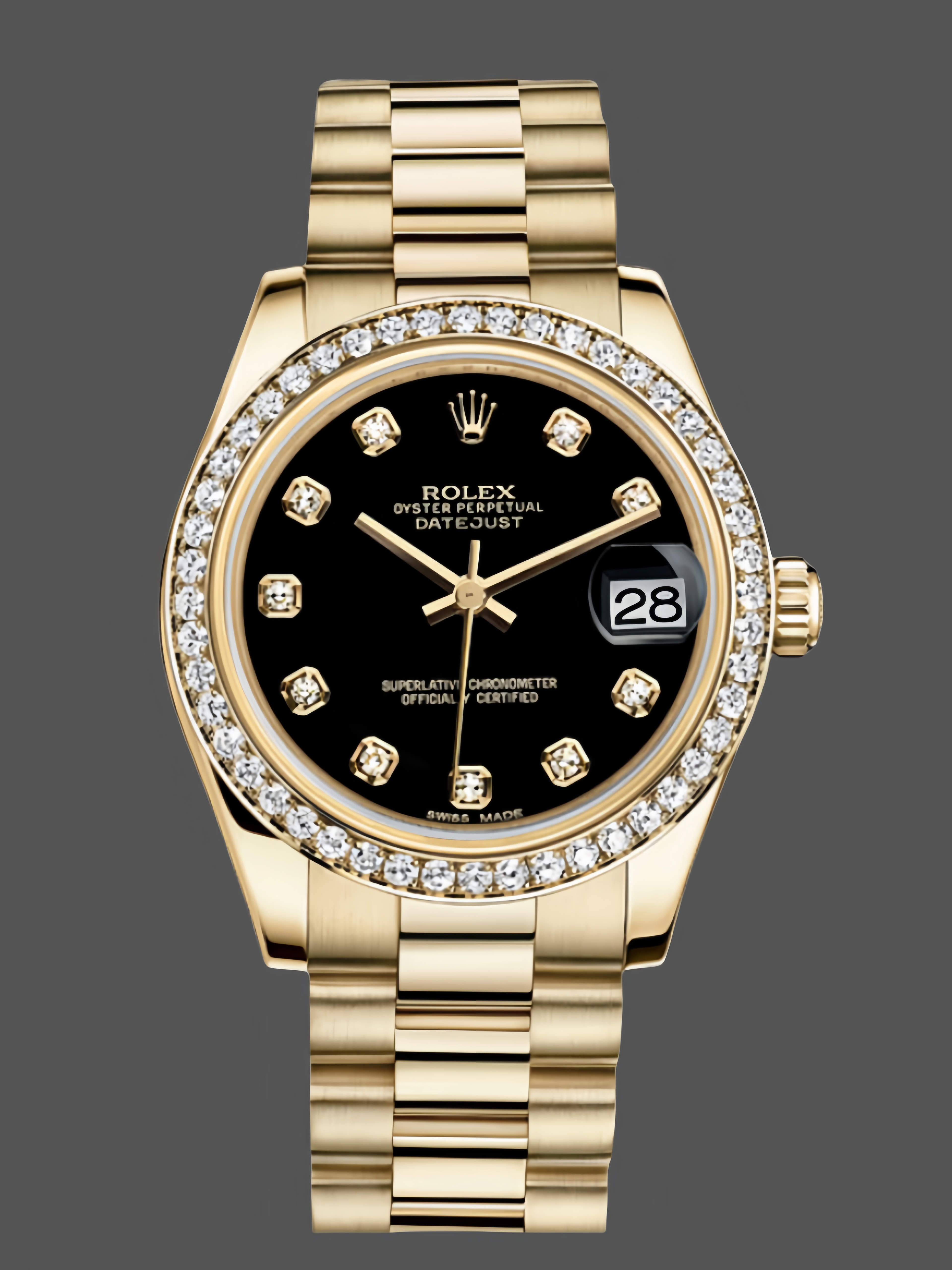 Replica Rolex Datejust 31mm Yellow Gold Black Dial 178288 0011 Ladies Watch