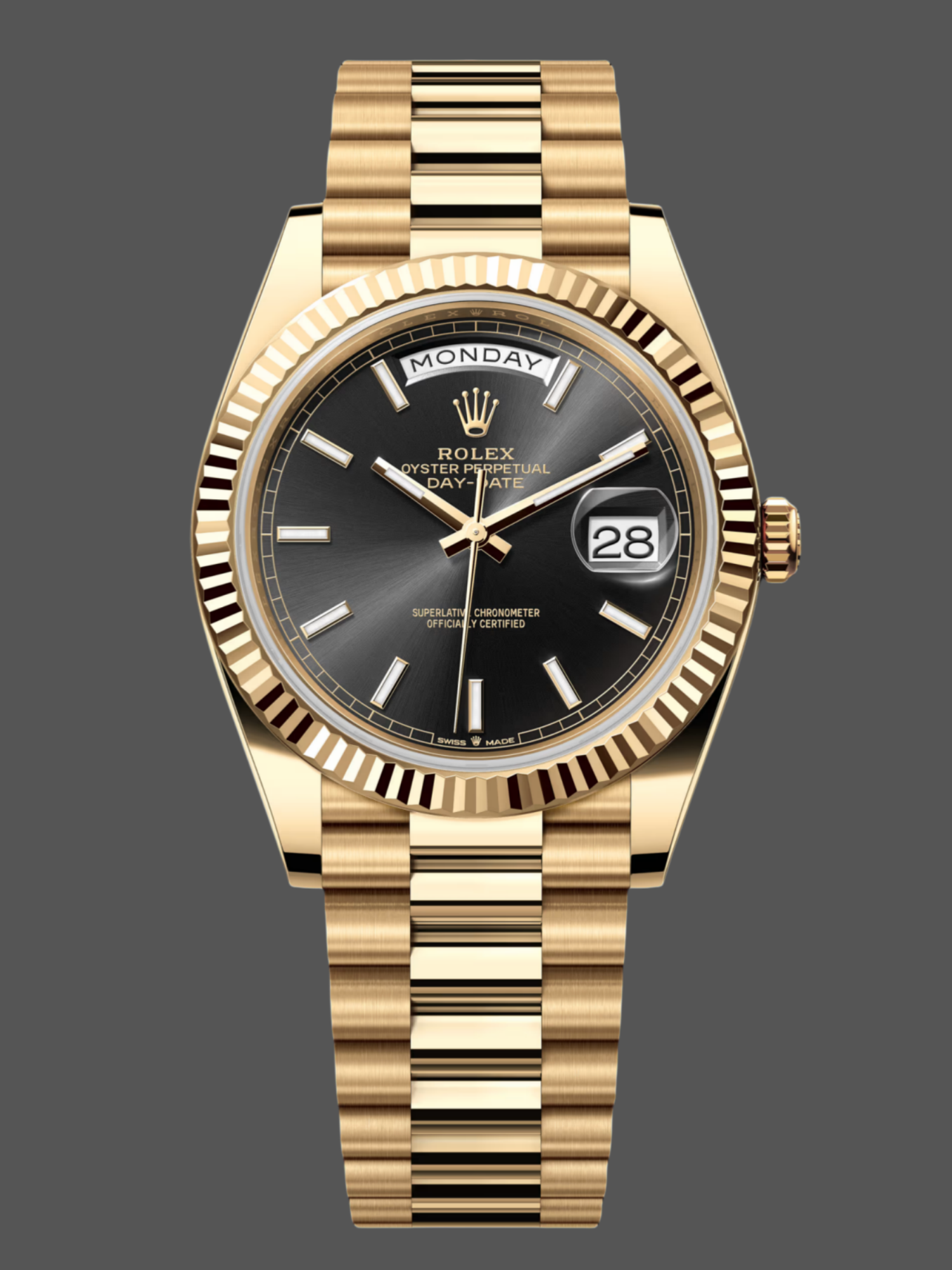 Replica Rolex Day Date 40mm Yellow Gold President Black Dial m228238 0067