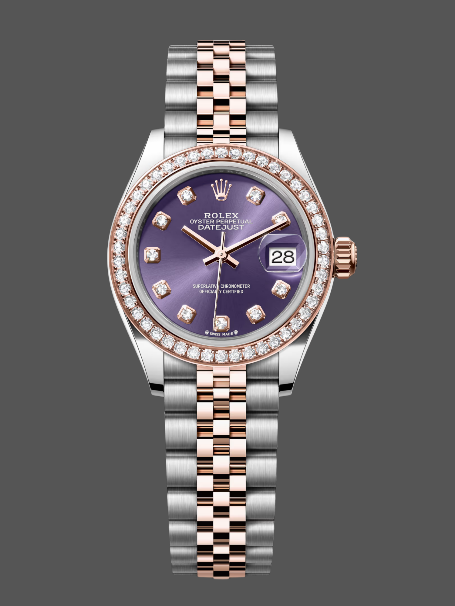 Replica Rolex Datejust 28 Rose Dial Purple Gold m279381rbr 0015 Lady Watch