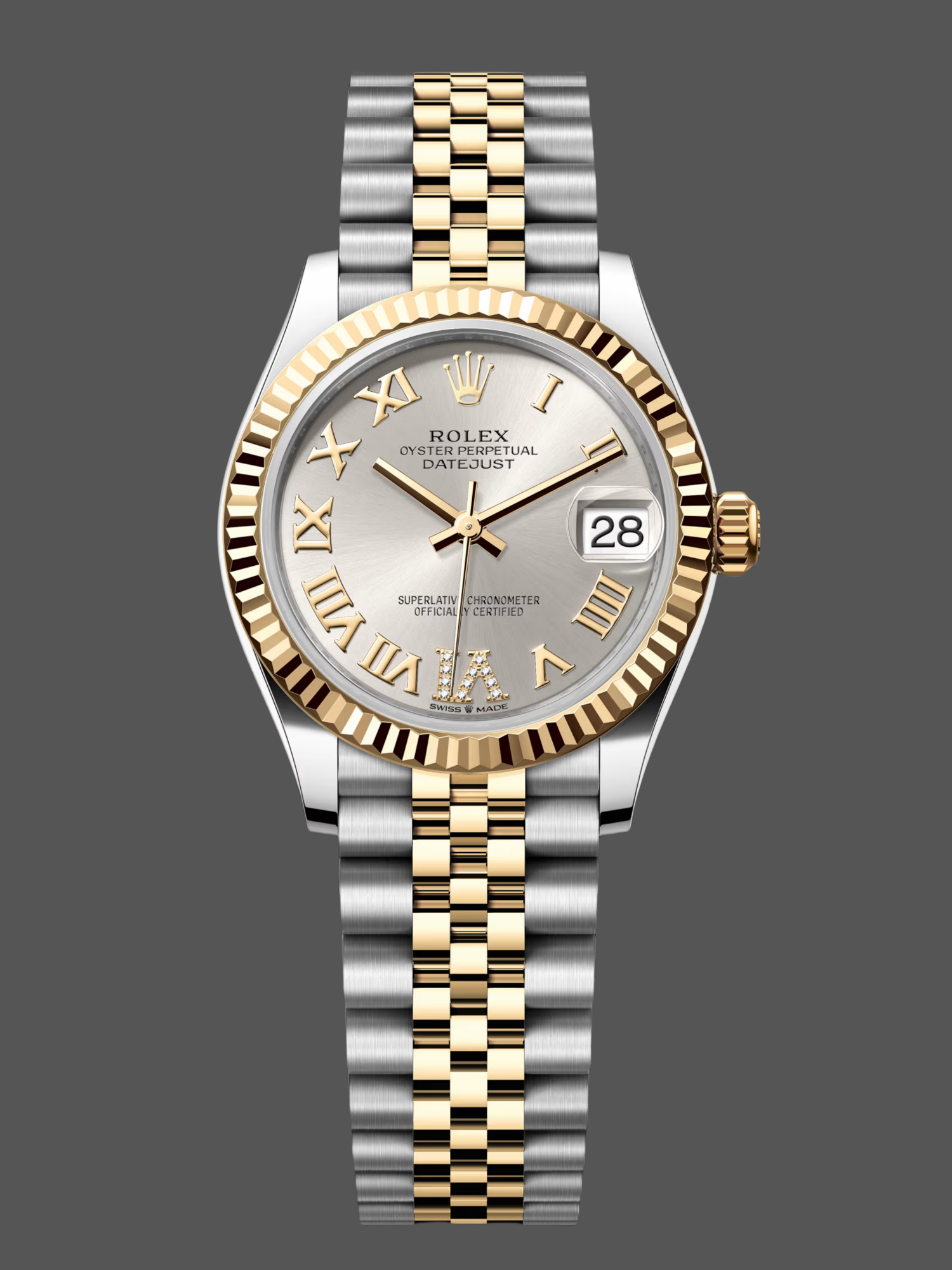 Replica Rolex Datejust 31 Stainless Steel and Yellow Gold Silver Pave Roman Dial m278273 0004 Women's Watch