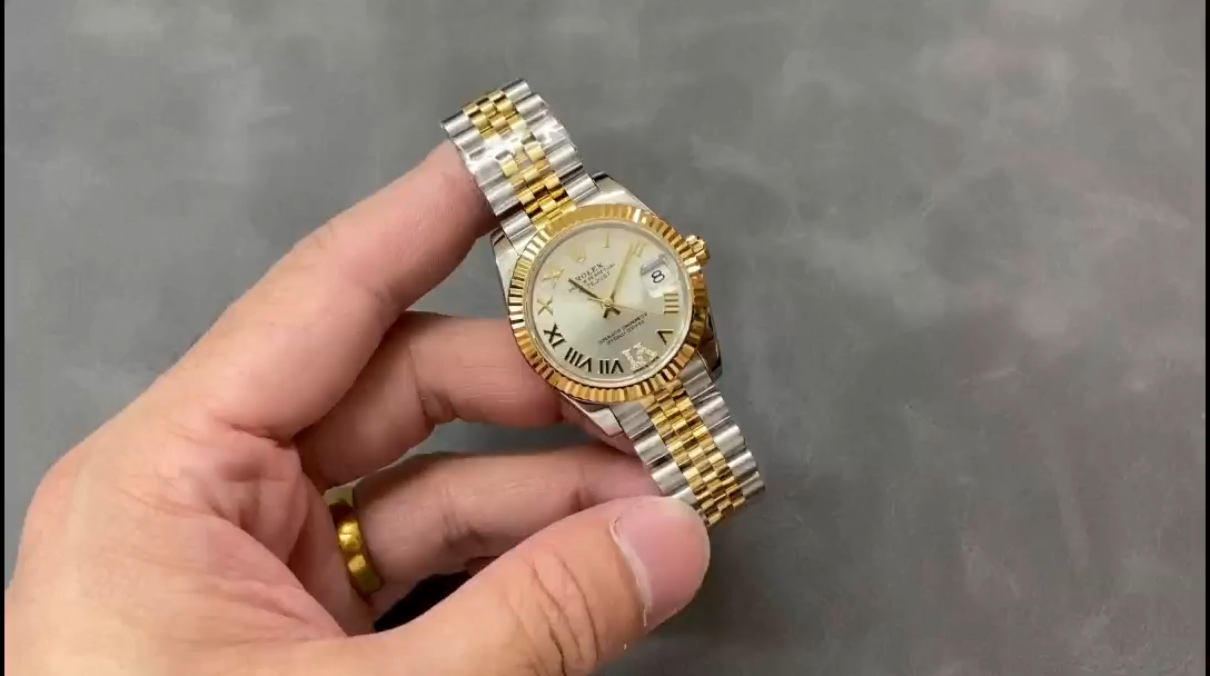 Replica Rolex Datejust 31 Stainless Steel and Yellow Gold Silver Pave Roman Dial m278273 0004 Women's Watch