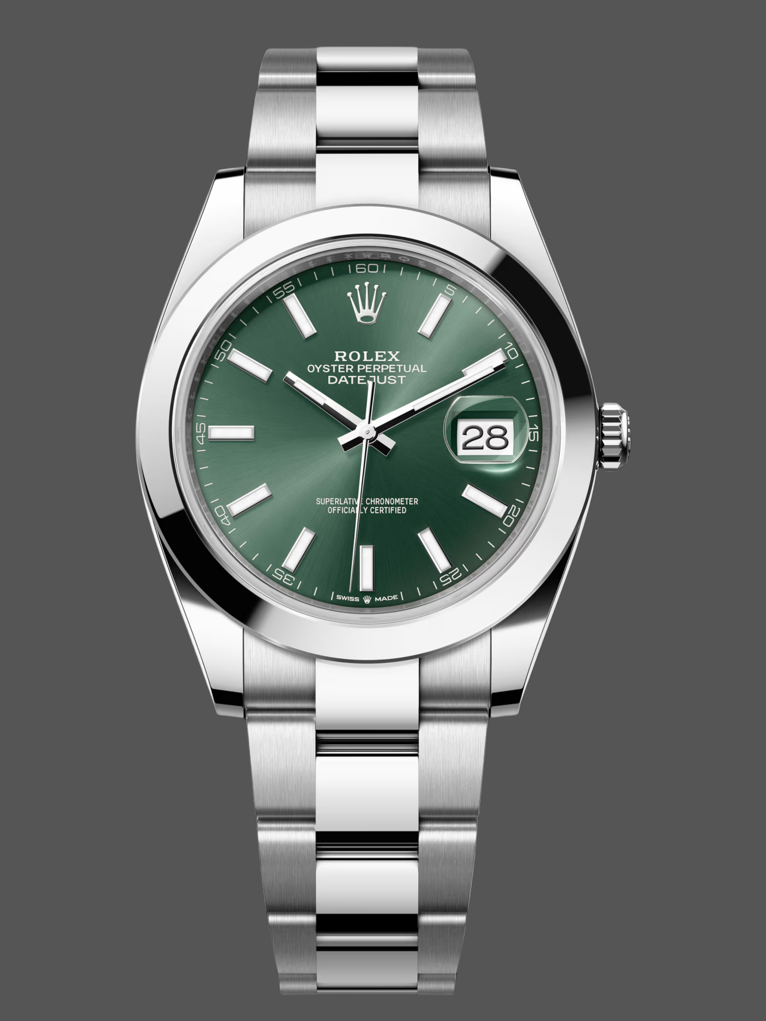Replica Rolex Datejust 41 Green Stick Dial Oyster m126300 0019 Men's Watch