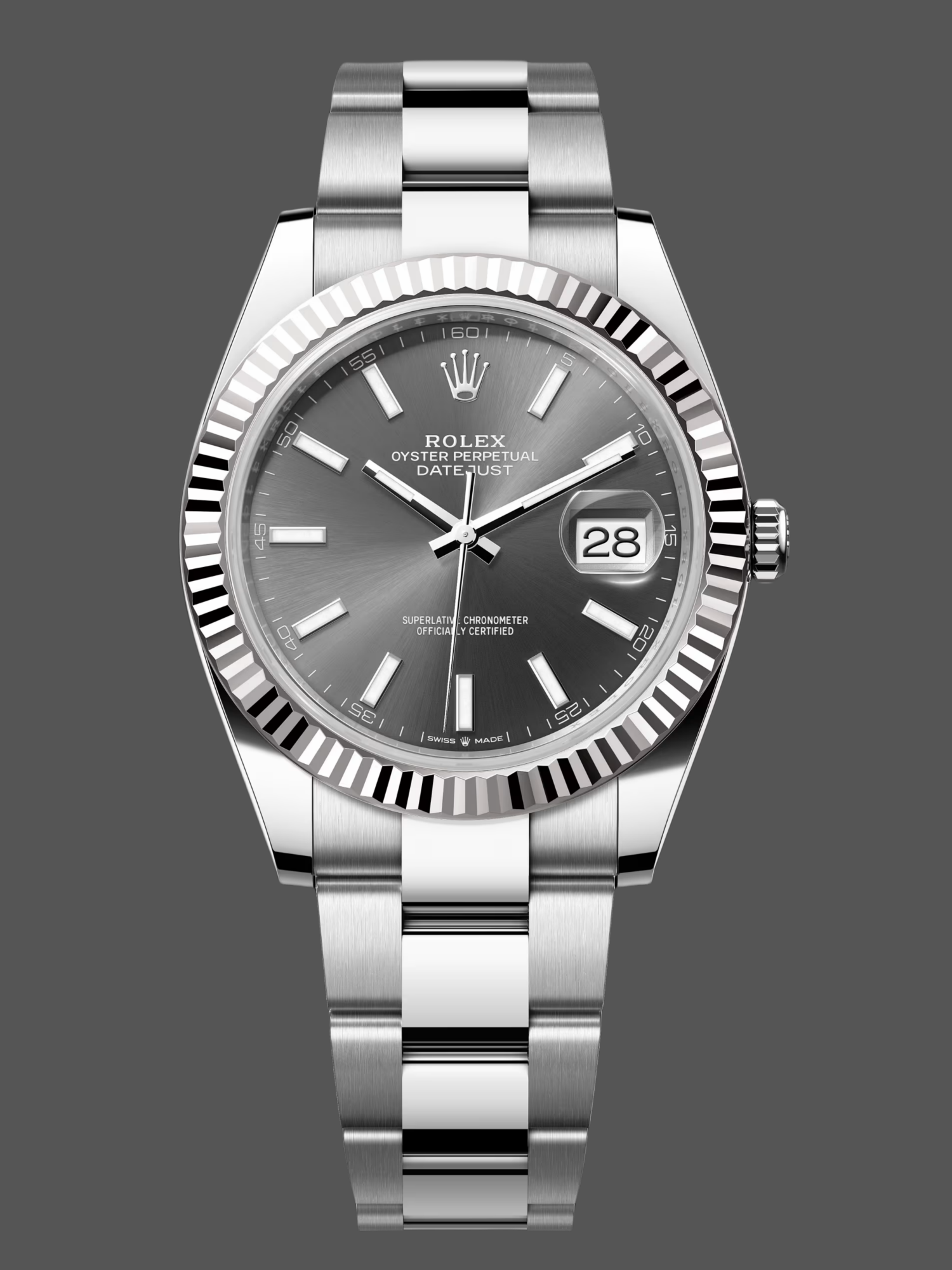 Replica Rolex Datejust 41 White Gold Fluted Bezel Slate Dial Oyster M126334 0013 Men's Watch