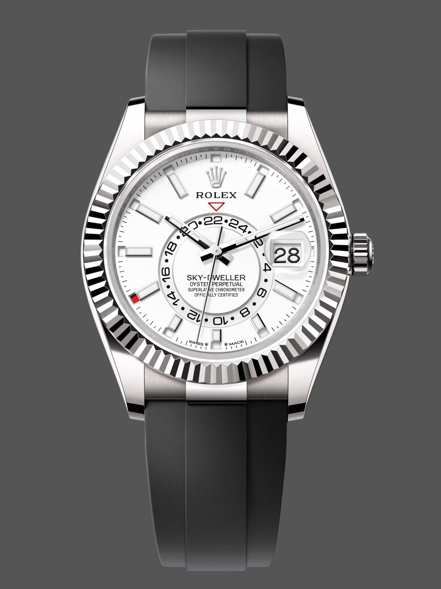 Replica Rolex Sky Dweller 42 White Gold White Dial Oysterflex M336239 0003