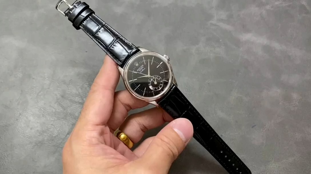 Rolex Cellini Dual Time 50529 Black Dial White Gold 39mm Mens Replica Watch