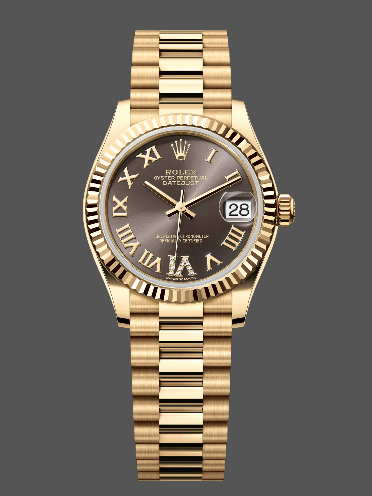 Replica Rolex Datejust 31mm Yellow Gold M278278 0032 Dark Grey Roman VI President