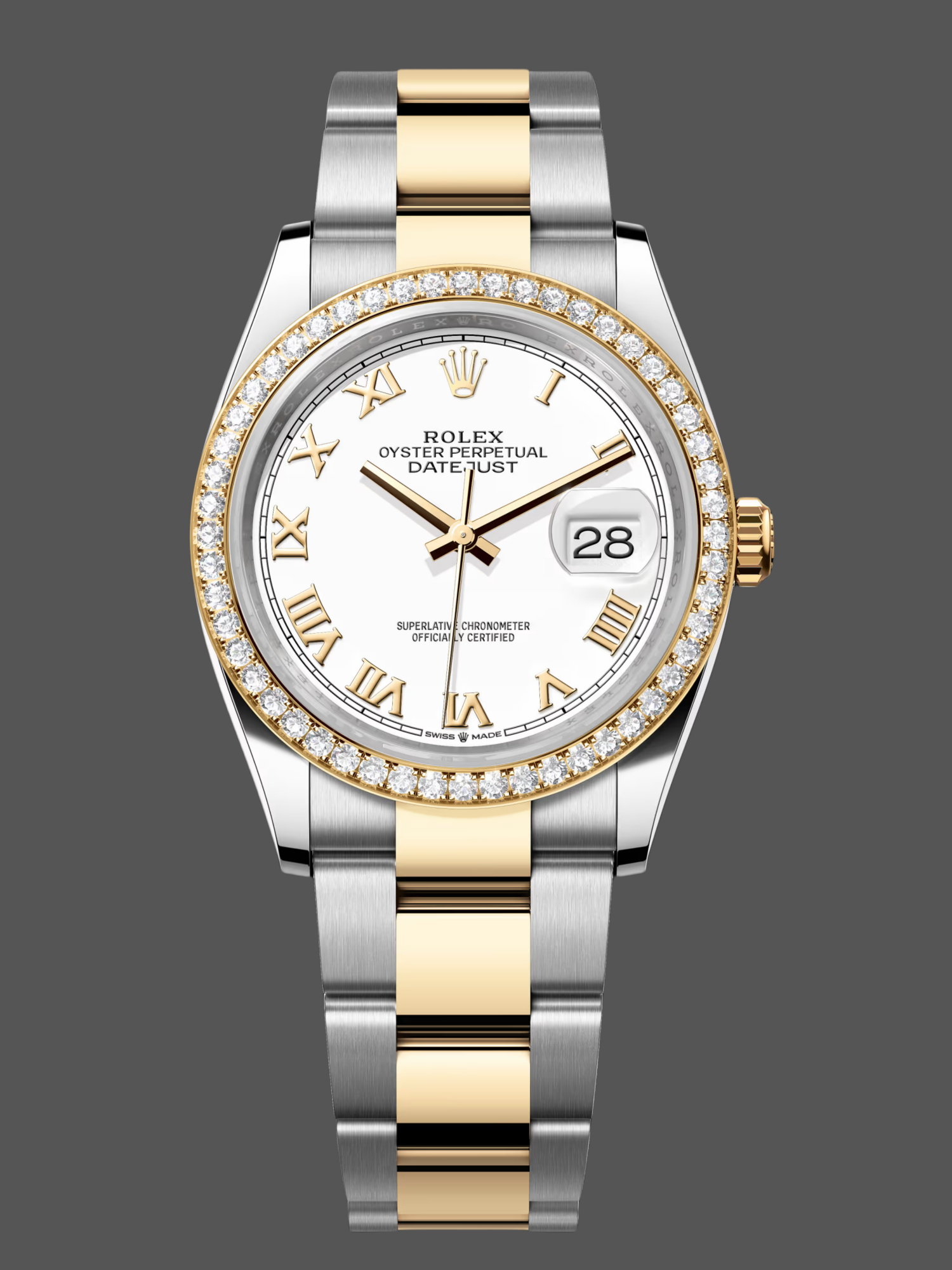 Replica Rolex Datejust 36mm Stainless Steel and Yellow Gold m126283rbr 0016 White Roman Oyster