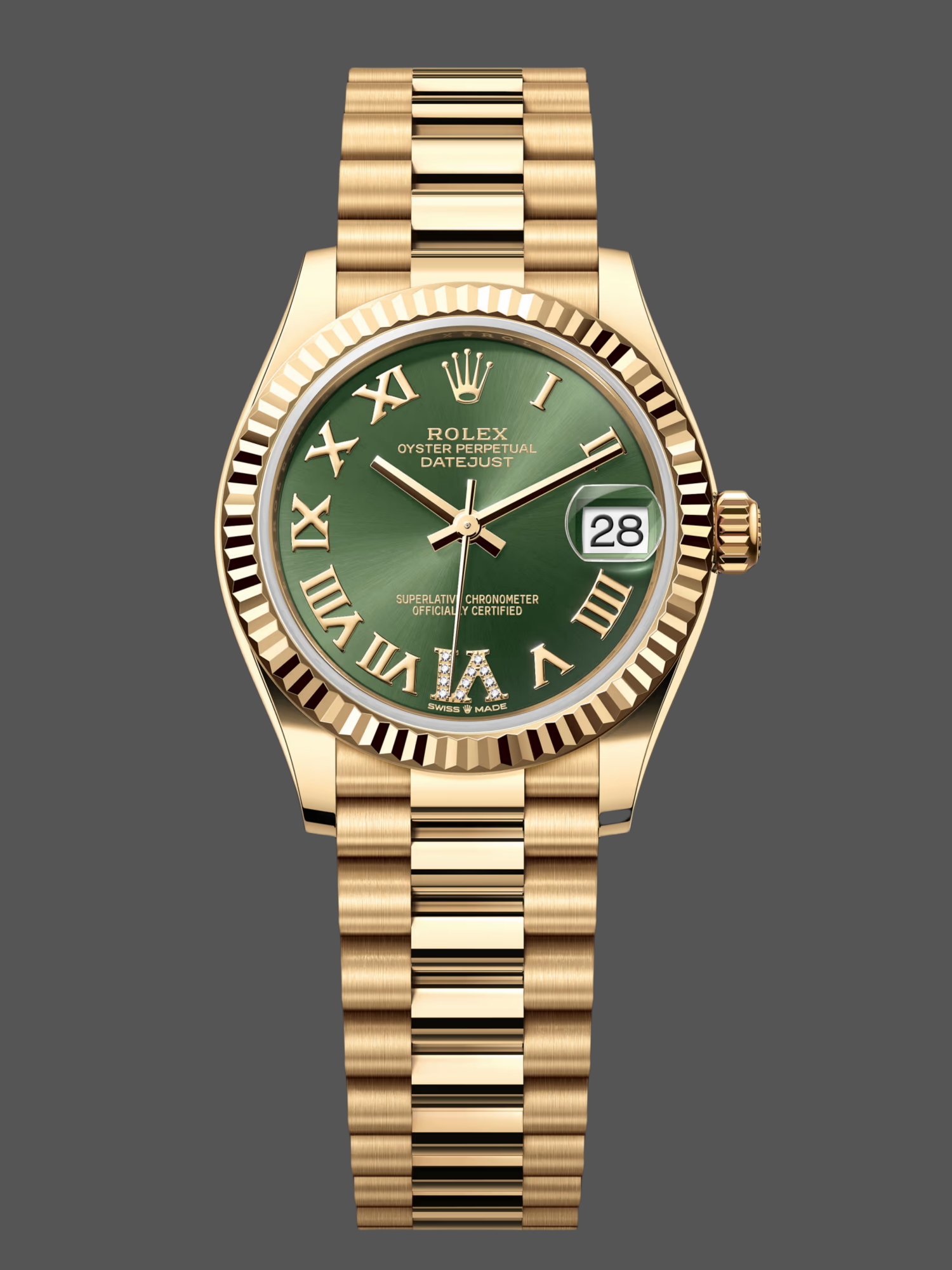 Replica Rolex Datejust 31 Yellow Gold Green Dial m278278 0030 Women's Watch
