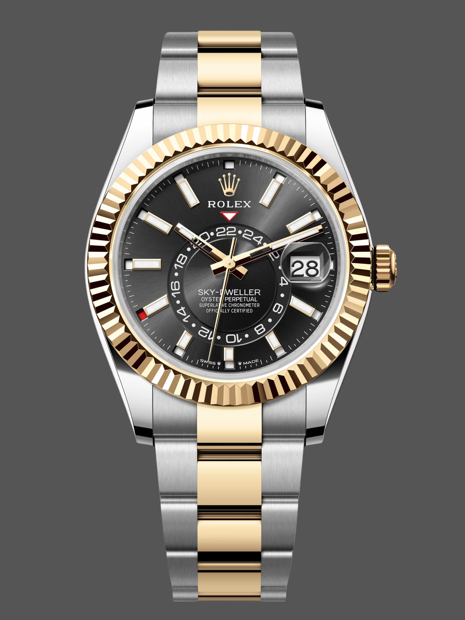 Replica Rolex Sky Dweller 42 Yellow Rolesor Black Dial Oyster M336933 0003 Men's Watch