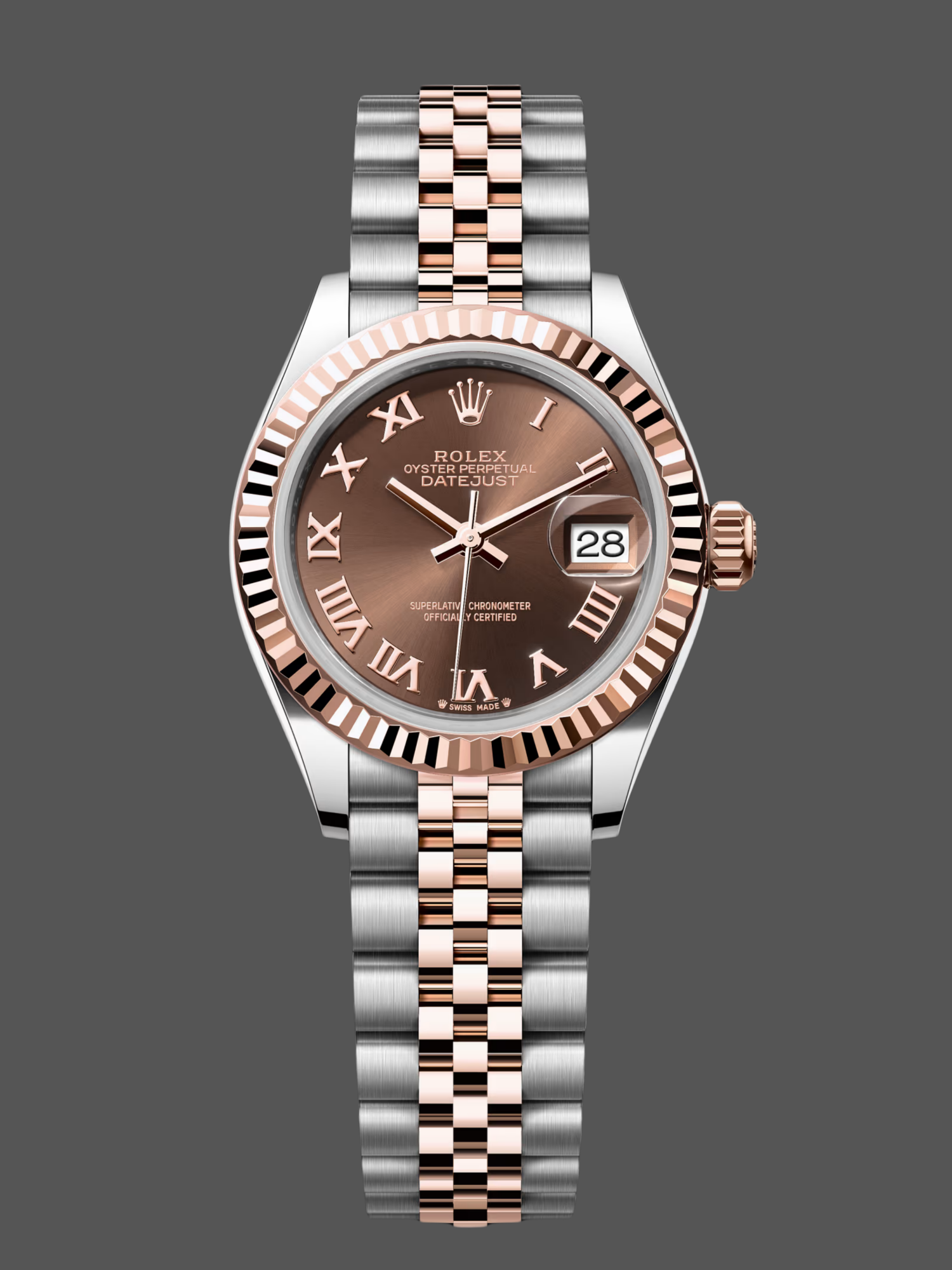 Replica Rolex Datejust 28 Chocolate Index Steel & Rose Gold m279171 0009 Women's Watch