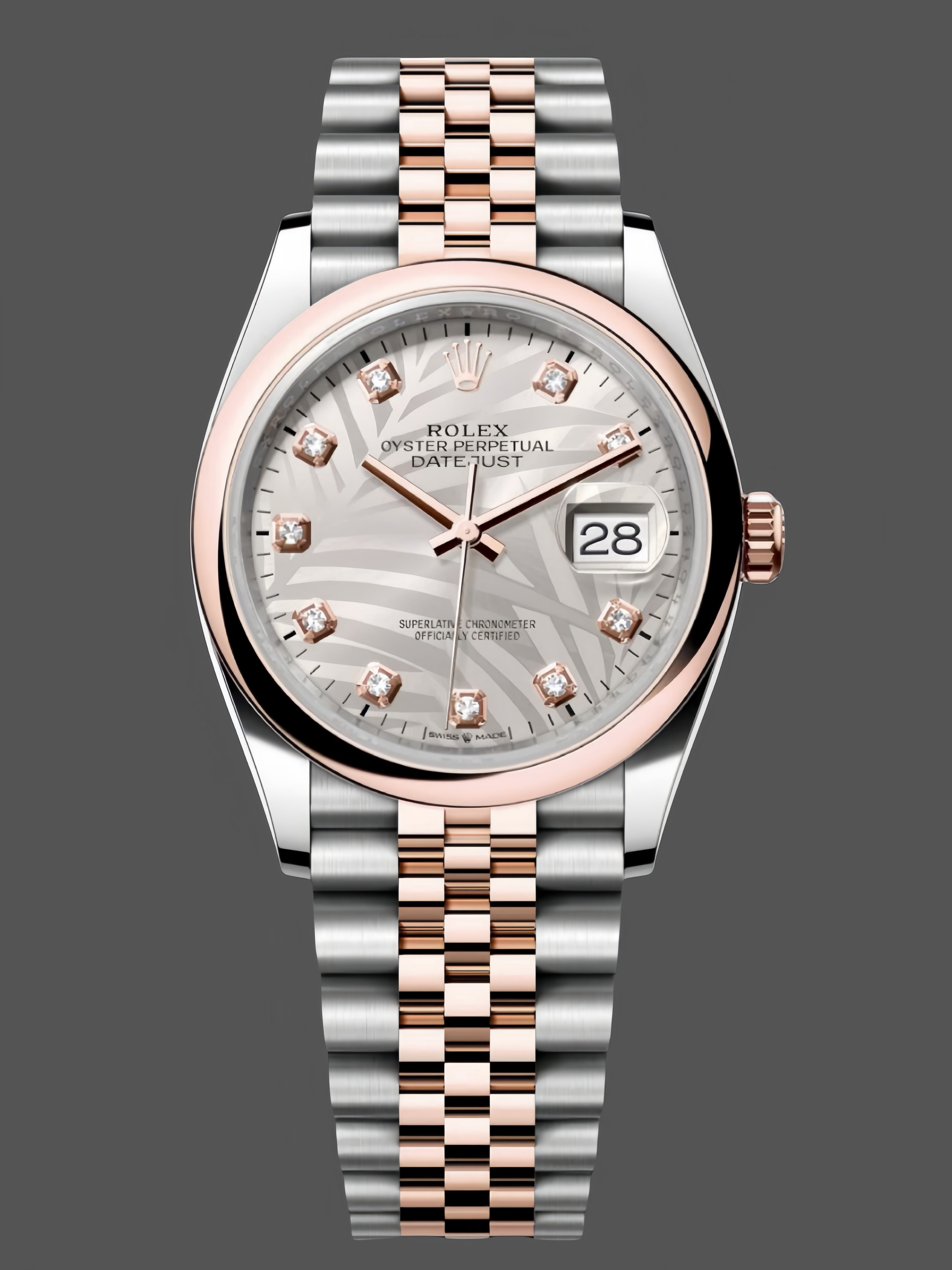 Replica Rolex Datejust 36mm 126201 0038 Silver Palm Motif Dial Oyster Bracelet Watch