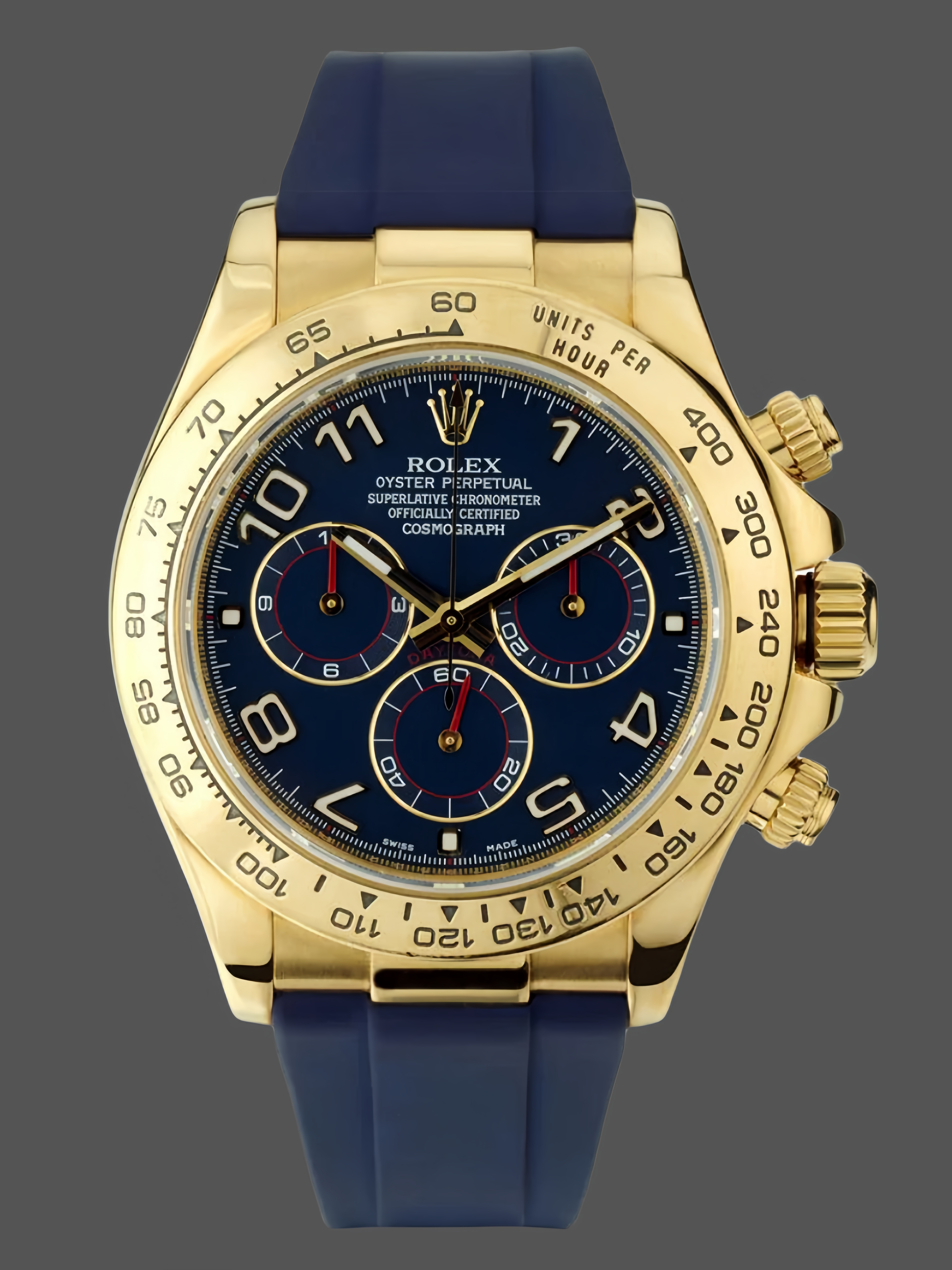Replica Rolex Cosmograph Daytona Yellow Gold Case Blue Dial 116518 Men's Watch