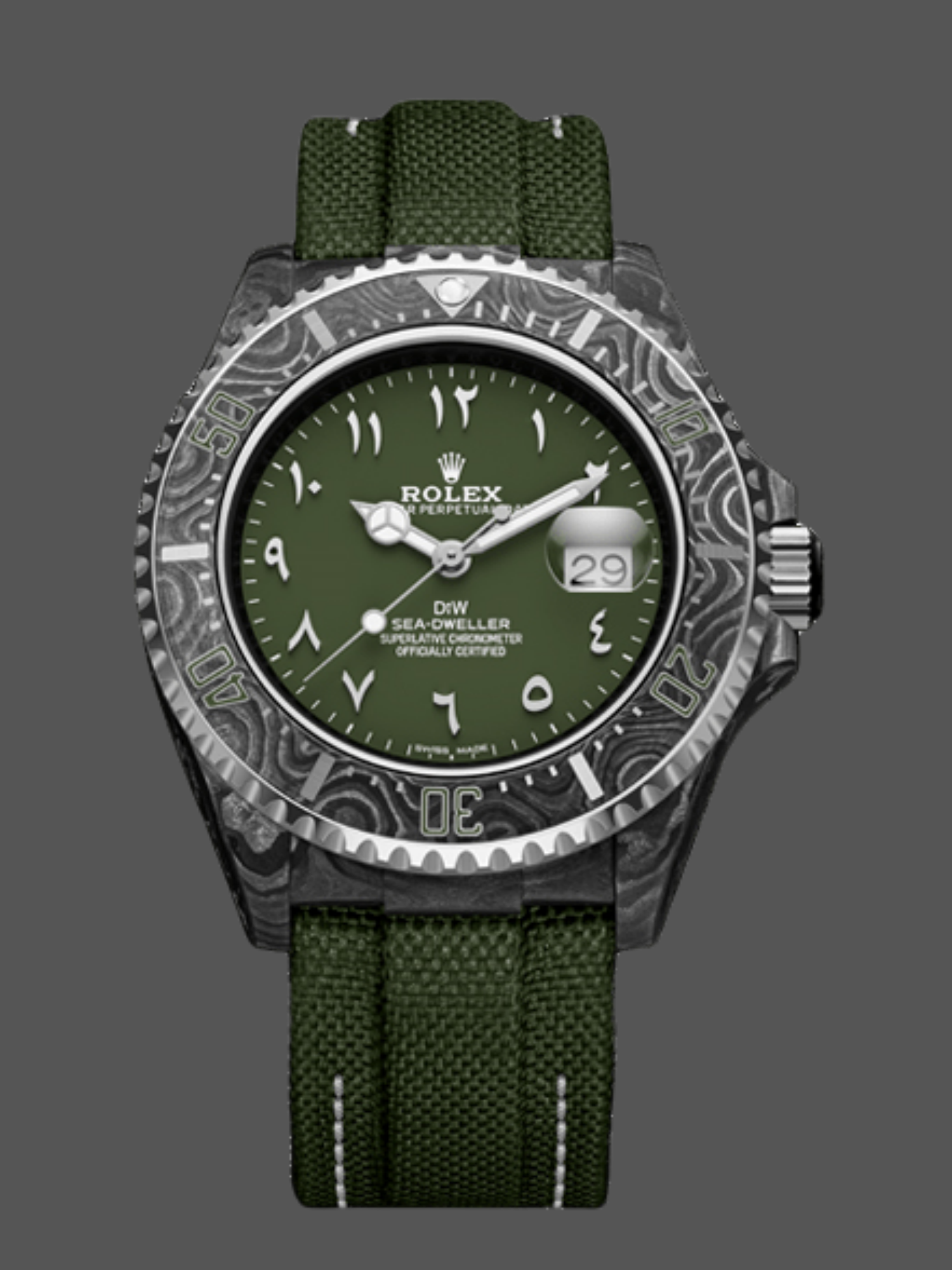 Replica Rolex Sea Dweller DiW Carbon HUNTER ARABIC 43mm Luxury Mens Watch