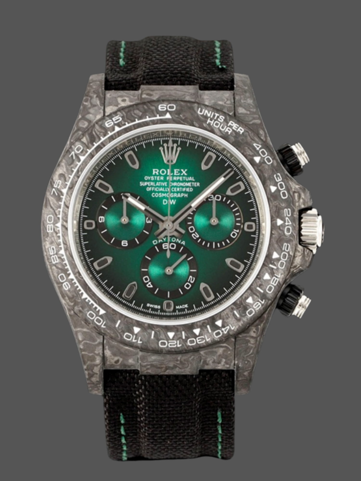 Replica Rolex Cosmograph Daytona DIW Carbon Fiber Green Dial 40mm Men's Watch
