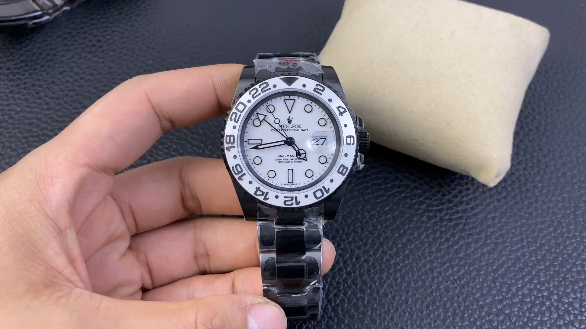 Replica Rolex GMT Master II Black PVDDLC Coated White Dial Stainless Steel 16710 Men's Watch