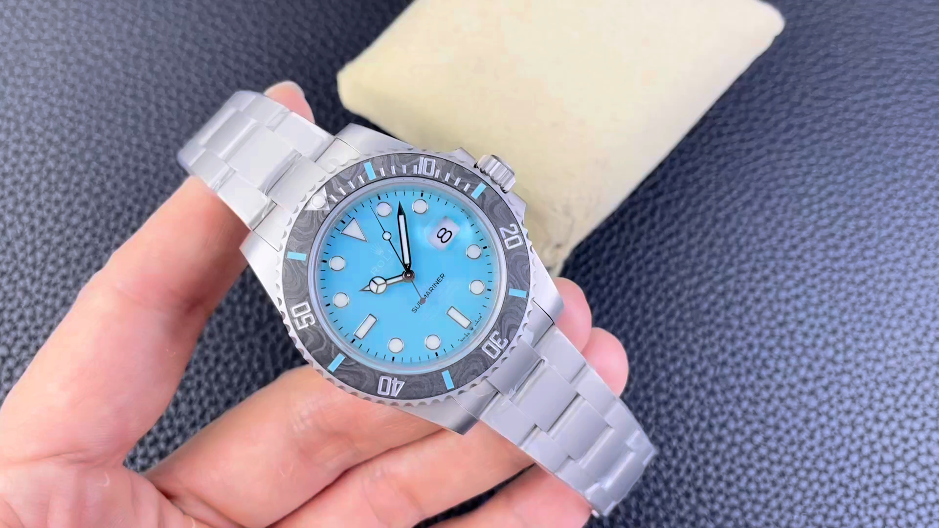 Replica Rolex Submariner Sandblasted DIWF Edition Carbon Bezel Tiffany Ice Blue Dial