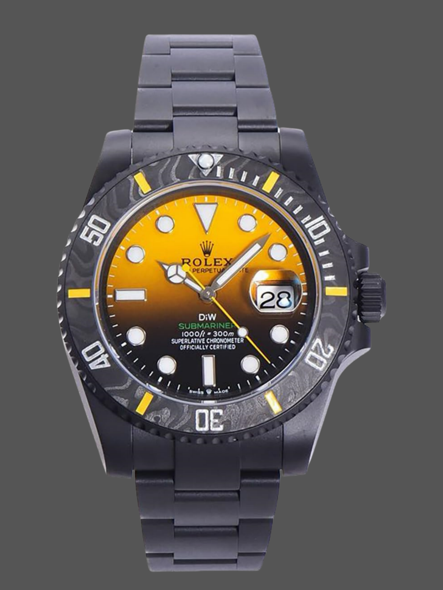 Replica Rolex Submariner 116610 PVD-DLC Stainless Steel Carbon Fiber Bezel Yellow & Black Dial