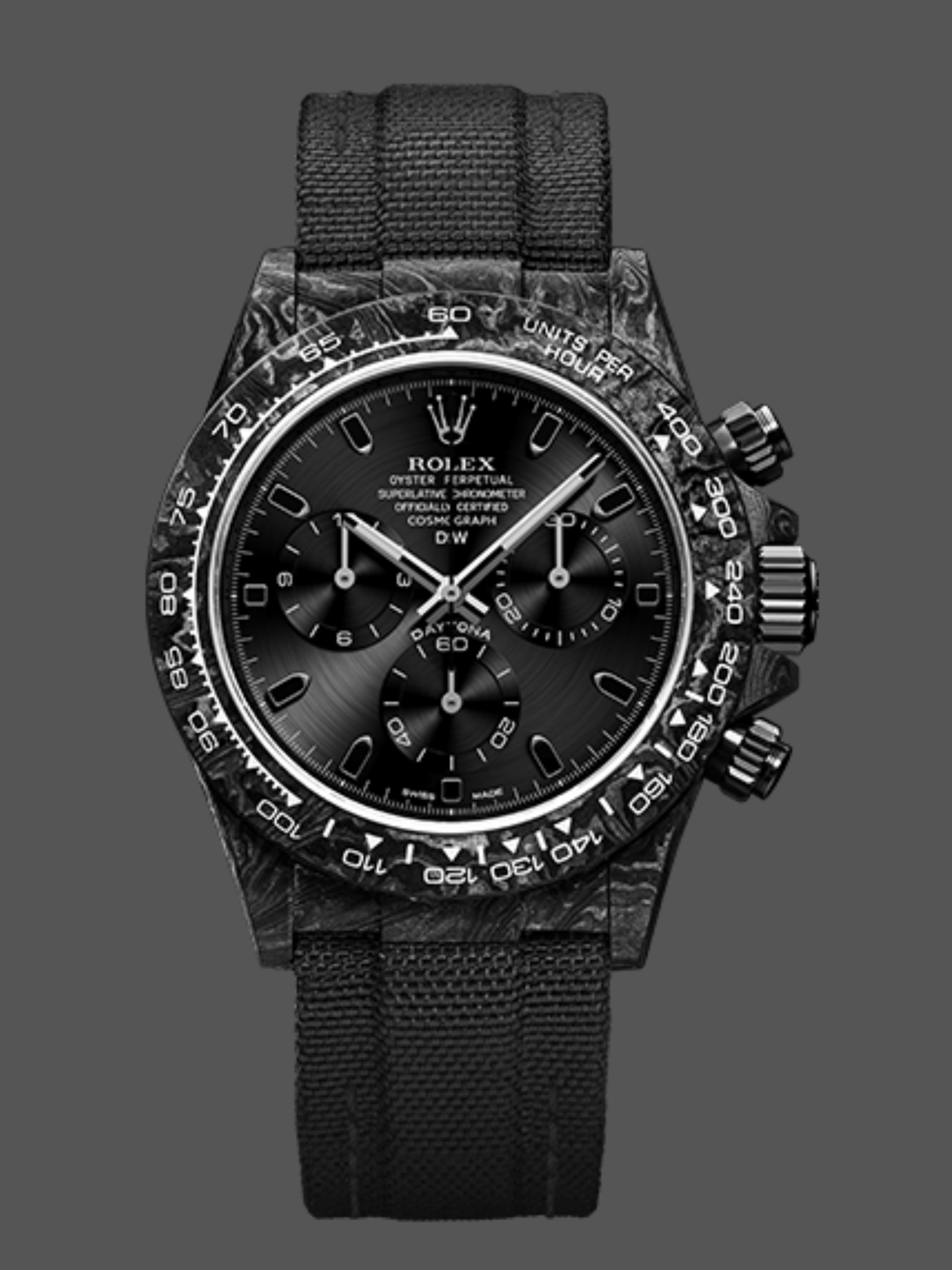 Replica Rolex Daytona DIW Black Carbon Case Black Dial Nylon Strap 40mm Limited Edition