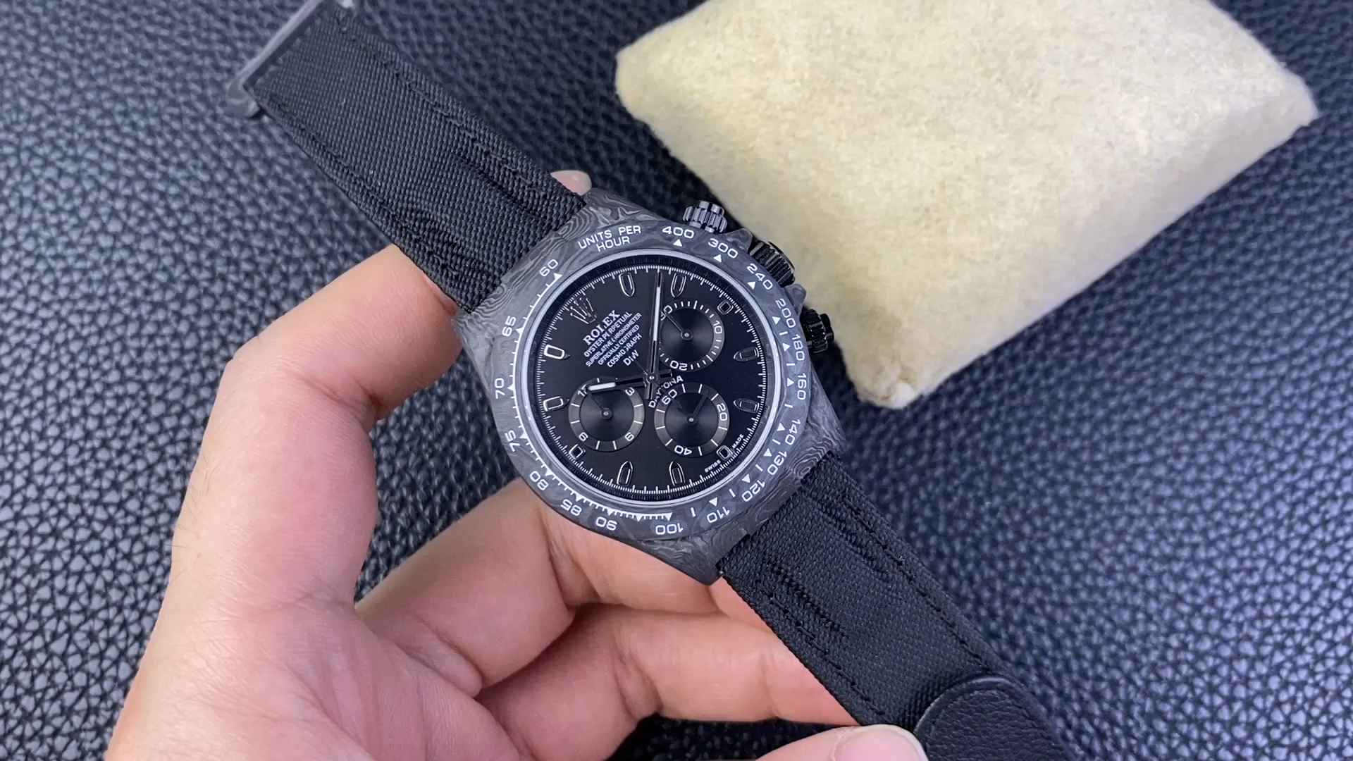 Replica Rolex Daytona DIW Black Carbon Case Black Dial Nylon Strap 40mm Limited Edition