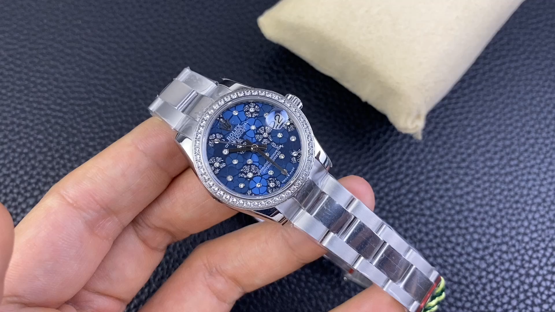 Rolex Datejust 31 Azzurro Blue Floral Motif with Diamonds Steel M278384RBR 0039 Ladies Replica Watch