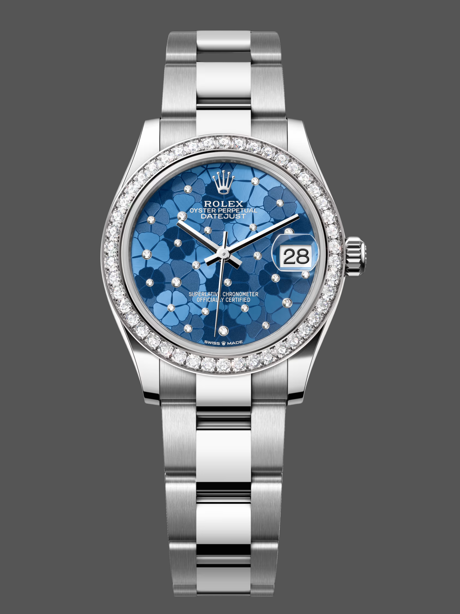 Rolex Datejust 31 Azzurro Blue Floral Motif with Diamonds Steel M278384RBR 0039 Ladies Replica Watch
