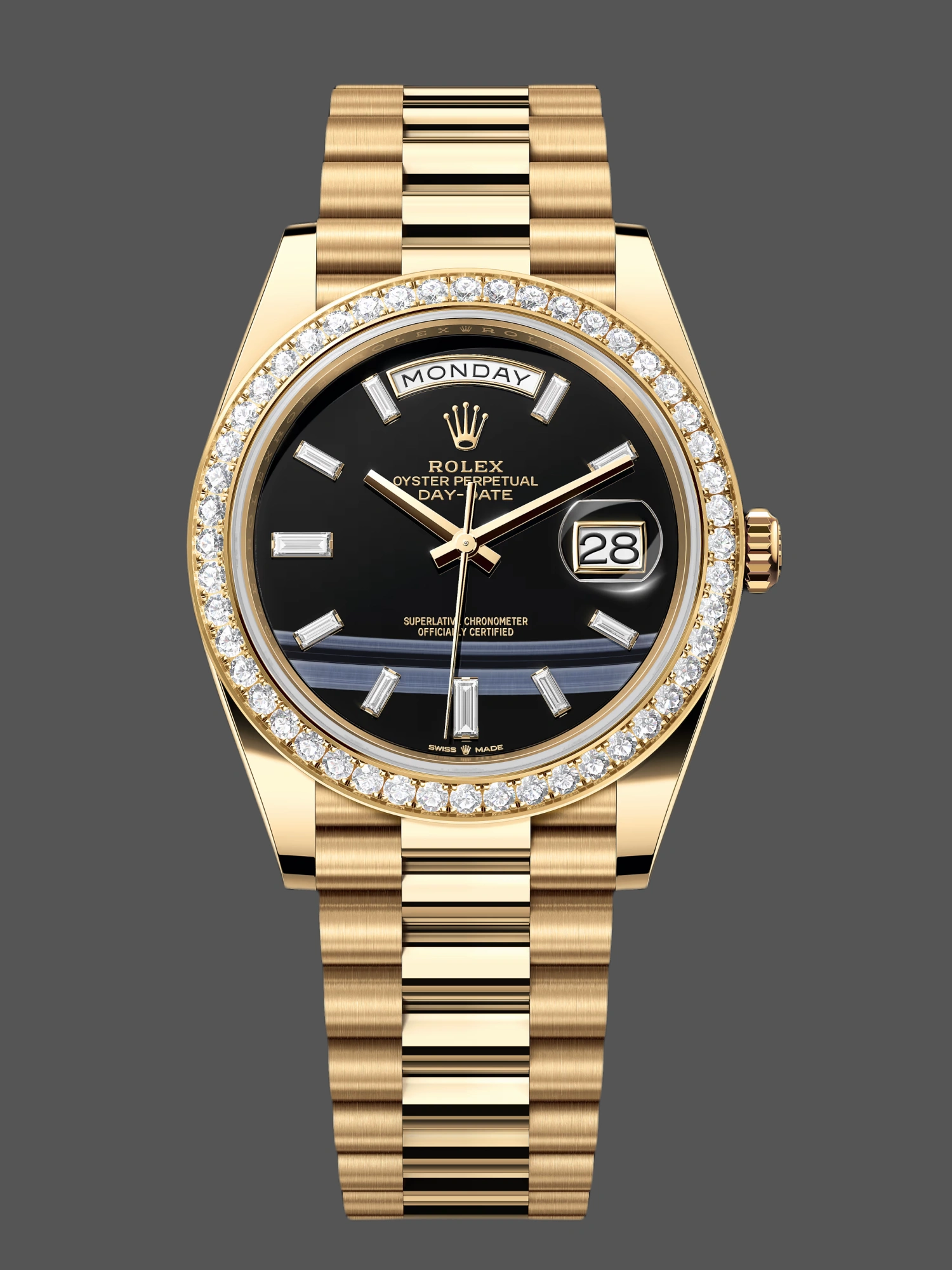 Rolex Day-Date 228348RBR 0039 Black Diamond Dial Diamond Bezel 40mm Mens Replica Watch