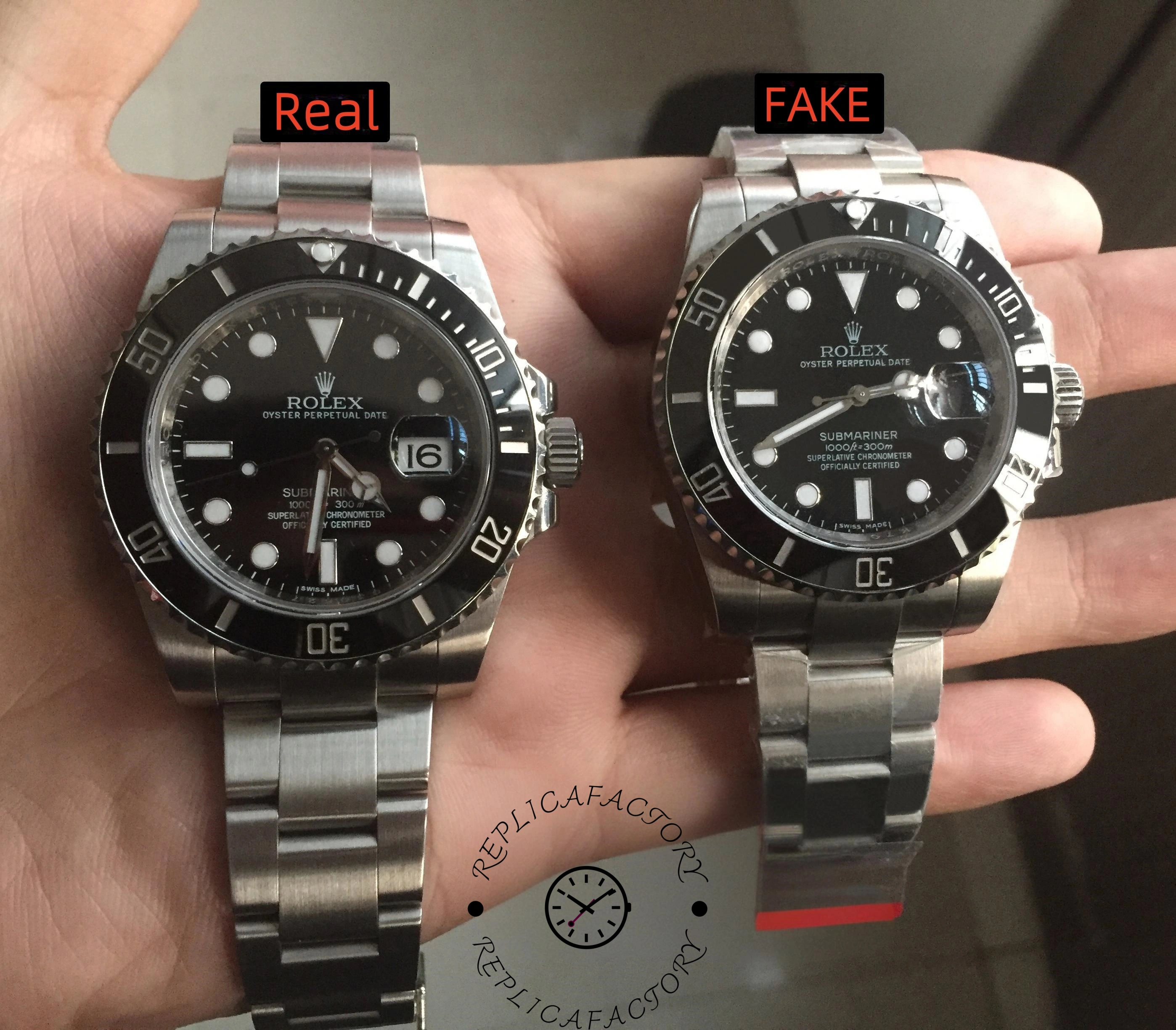 Real vs fake Rolex Submariner comparison chart